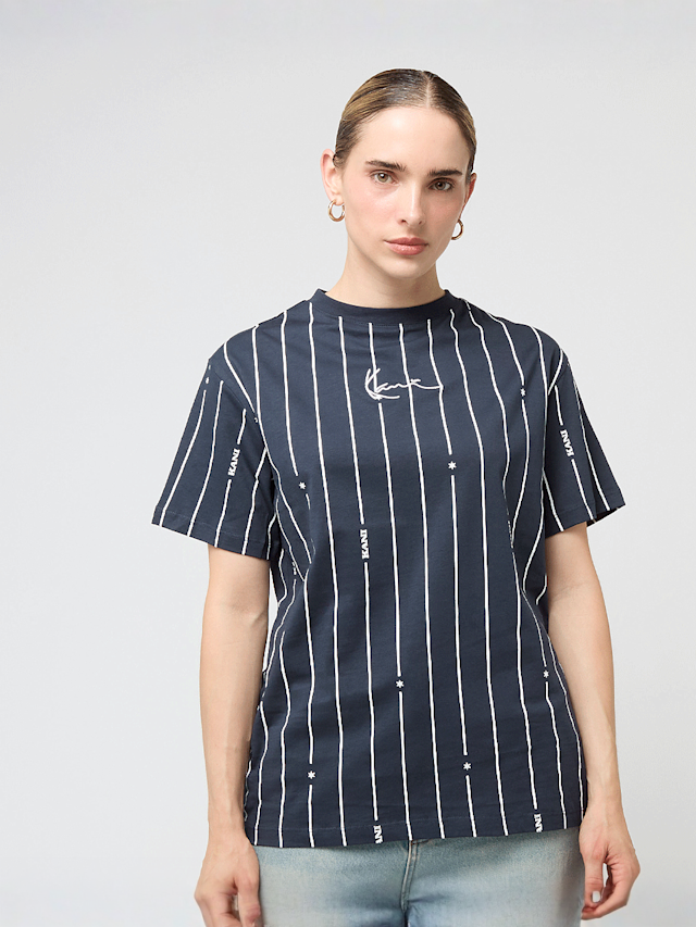 Karl Kani, Signature Pinstripe Oversized T-Shirt, blue, Image 1 of 4