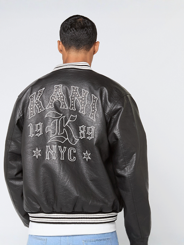 Karl Kani, Kani Western Pu Leather College Jacket, black, Image 1 of 6