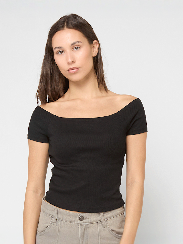 Urban Classics, Ladies Off Shoulder Rib Tee, black, Image 1 of 3