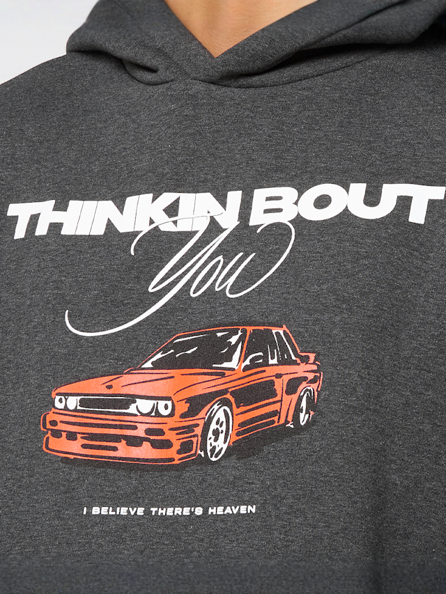 Mister Tee, Thinking Bout You Car Print Fluffy Hoody charcoal, grey, Image 3 of 4