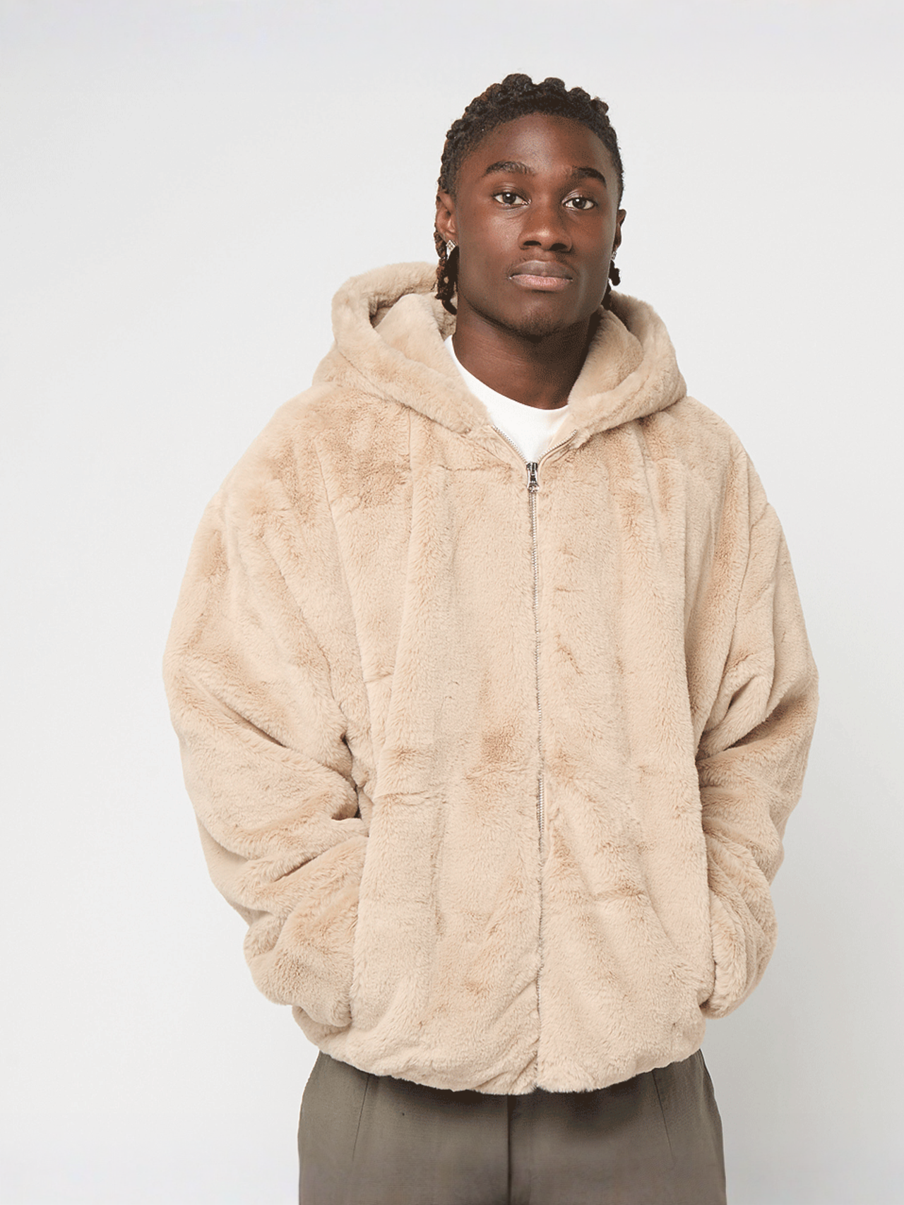Full Zip Faux Fur Hoodie whitesand | SNIPES