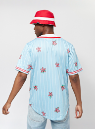 Karl Kani, x Stranger Things Woven Signature Pinstripe Baseball Shirt, blauw, Afbeelding 2 van 6