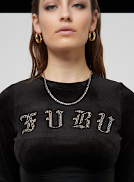 FUBU, Old English Rhinestone Velours Long Sleeve, zwart, Afbeelding 3 van 5