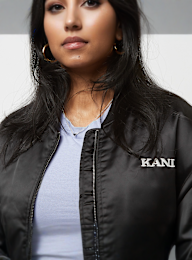 Karl Kani, Chest Retro Satin Bomber Jacket, zwart, Afbeelding 3 van 5
