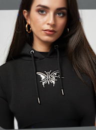 Karl Kani, Woven Signature Old English Long Hoodie, zwart, Afbeelding 3 van 5