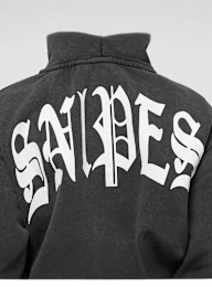 SNIPES, Large Old English Logo Washed Oversized Cropped Zip Hoodie, zwart, Afbeelding 4 van 5
