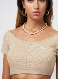 Karl Kani, Chest Signature Gathered Off Shoulder Dress, beige, Afbeelding 3 van 5