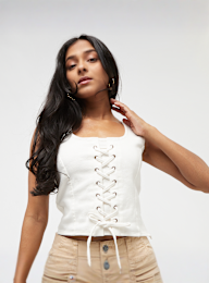 Karl Kani, OG Lace Up Corset Top, beige, Afbeelding 1 van 4