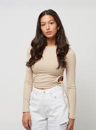 Sixth June, Long Sleeve Rib Crop Top W/ Side Rush, beige, Afbeelding 1 van 6