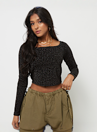 Urban Classics, Off Shoulder Glitter Longsleeve, zwart, Afbeelding 1 van 3