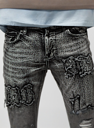 Smoke Rise, Letter Applique Jeans, zwart, Afbeelding 3 van 6