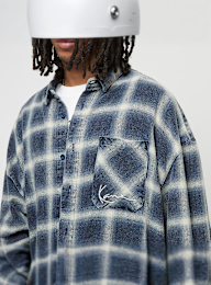 Karl Kani, Small Signature Distressed Check Overshirt, blue, Image 3 of 5