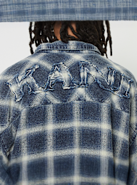 Karl Kani, Small Signature Distressed Check Overshirt, blue, Image 4 of 5