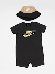 Nike, Sportswear PE Romper Bucket Hat Set 24 Monate (2 Piece), czarny, Obraz 1 z 6