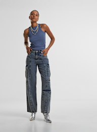 Urban Classics, Ladies Loose Utility Denim Pants dirty washed, blauw, Afbeelding 4 van 4