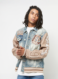 Smoke Rise, Varsity Polyurethan Sleeve Denim Jacket, blue, Image 1 of 7