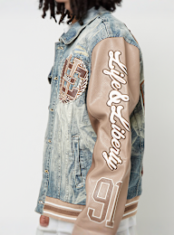 Smoke Rise, Varsity Polyurethan Sleeve Denim Jacket, blue, Image 4 of 7