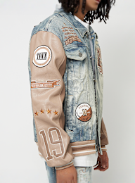 Smoke Rise, Varsity Polyurethan Sleeve Denim Jacket, blue, Image 5 of 7