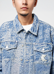 Karl Kani, OG Distress Camo Oversized Denim Jacket, blue, Image 3 of 4