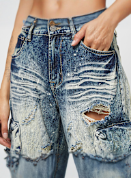 Smoke Rise, Distressed High Rise Wide Leg, blue, Image 4 of 5