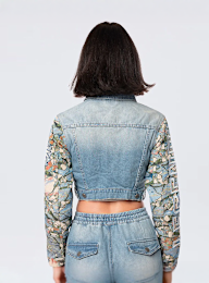 Smoke Rise, Cropped Tapestry Denim Jacket, blue, Image 2 of 5