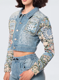 Smoke Rise, Cropped Tapestry Denim Jacket, blue, Image 4 of 5