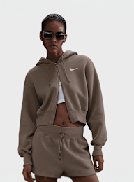 Nike, Sportswear Phoenix Fleece Loose Crop Full-Zip Hoodie, brown, Image 1 of 3