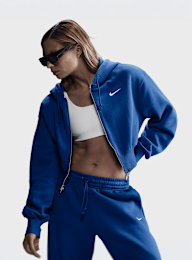 Nike, Sportswear Phoenix Fleece Loose Crop Full-Zip Hoodie, blue, Image 1 of 3