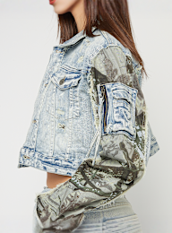 Smoke Rise, Denim Trucker Nylon Mixed Media Jacket, blauw, Afbeelding 5 van 6