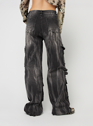 Smoke Rise, High Rise Multi Cargo Wide Leg Jeans, grey, Image 3 of 8