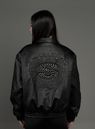 SNIPES, S Emblem Wavy Cut PU Jacket, black, Image 1 of 8