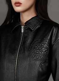 SNIPES, S Emblem Wavy Cut PU Jacket, black, Image 3 of 8