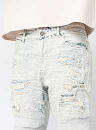 Smoke Rise, Distressed Rip & Repair Denim Shorts, blue, Image 3 of 5