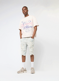 Smoke Rise, Distressed Rip & Repair Denim Shorts, blue, Image 5 of 5