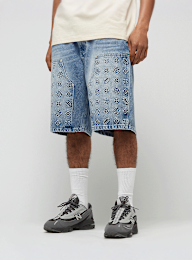 zəяo si:x nœf, Primary Logo Embossed Denim Shorts, blue, Image 1 of 5