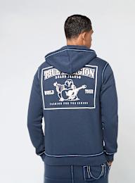 True Religion, Big T Zip Up Hoodie, blue, Image 1 of 5