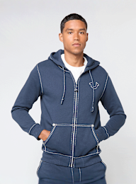 True Religion, Big T Zip Up Hoodie, blue, Image 2 of 5