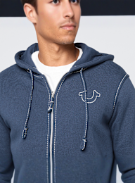 True Religion, Big T Zip Up Hoodie, blue, Image 3 of 5