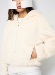Urban Classics, Ladies Full Zip Faux Fur Hoodie, beige, Image 3 of 4
