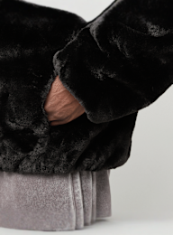 Urban Classics, Full Zip Faux Fur Hoodie, zwart, Afbeelding 3 van 4