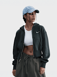 Nike, Sportswear Phoenix Fleece Loose Full-Zip Cropped Hoodie, green, Image 1 of 4