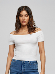 Urban Classics, Ladies Off Shoulder Rib Tee, biały, Obraz 1 z 3