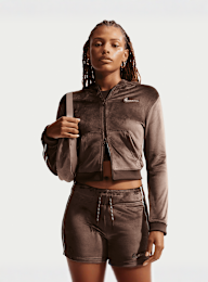 Nike, Sportswear Trend Velour Full-Zip Hoodie, brown, Image 1 of 5