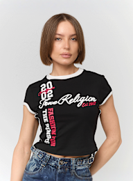 True Religion, Sporty Cap Sleeves Ringer Baby Tee, black, Image 1 of 4