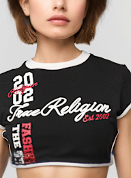 True Religion, Sporty Cap Sleeves Ringer Baby Tee, black, Image 3 of 4