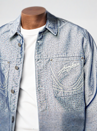 Karl Kani, Jeans Cropped Silver Denim Jacket, grey, Image 3 of 4