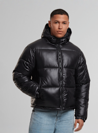 SNIPES, Shiny Puffer Jacket With Hood magnet, black, Image 1 of 5