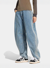 adidas Originals, High Rise Barrel Leg Denim Pant, blue, Image 1 of 5