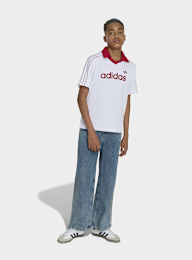 adidas Originals, Loose Pinstripe Polo Tee, white, Image 4 of 4