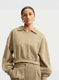 Nike  , Studio Fleece Medium Weight Oversized Crop Polo, beige, Image 1 of 5